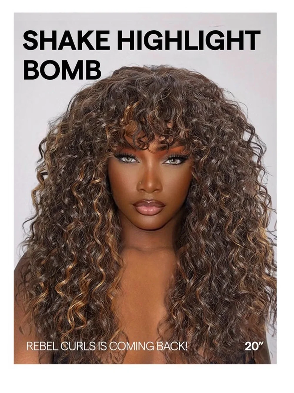NEW Wavy Curly Brown Highlight Wig with Bangs - Women Veralux blend human hair